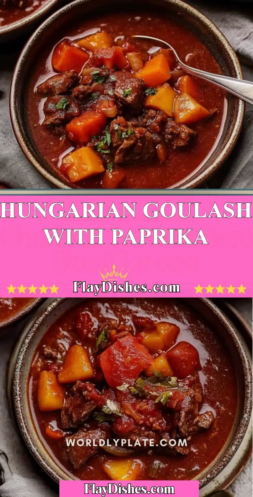 Delicious bowl of Hungarian Goulash with Paprika, showcasing vibrant colors and spices.