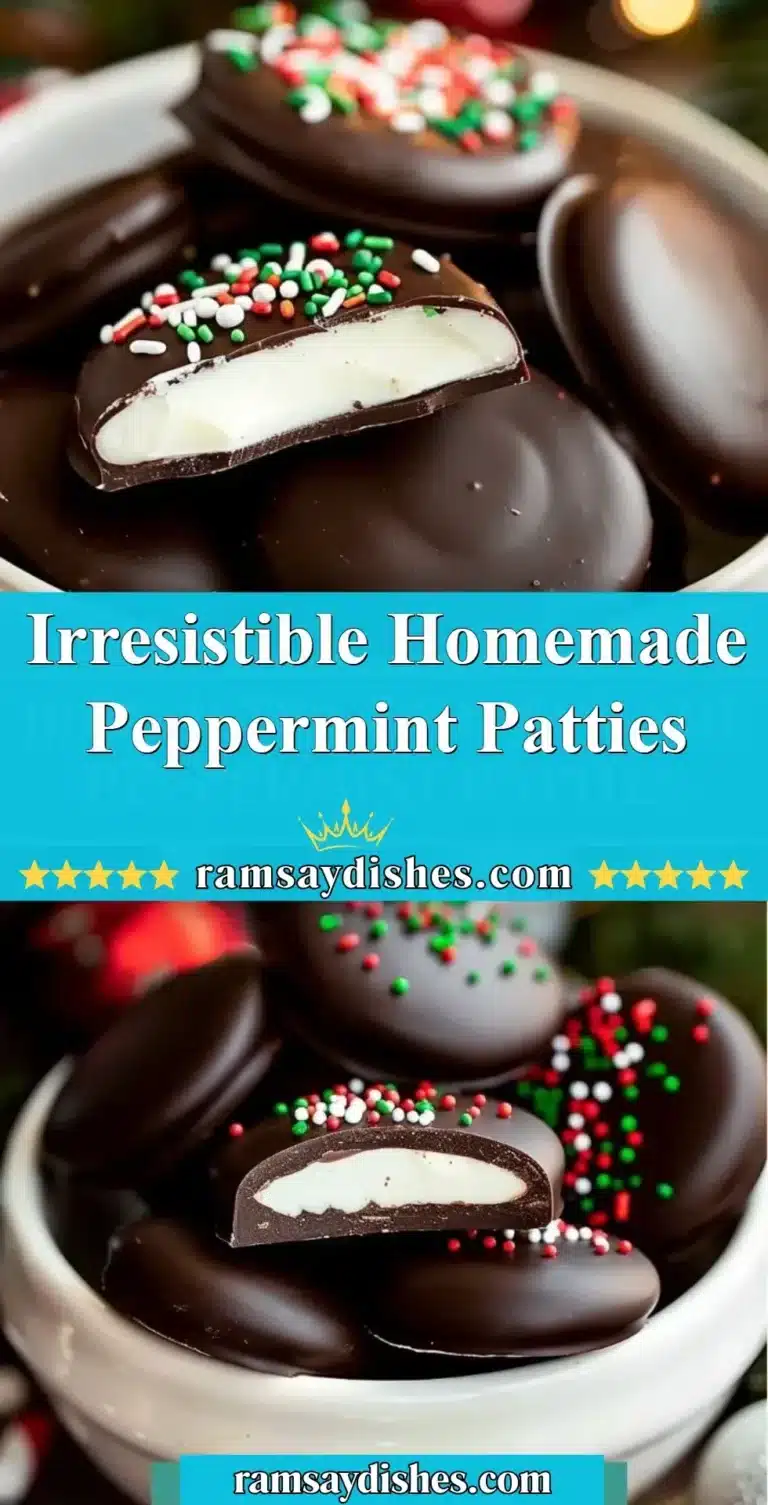 Irresistible Homemade Peppermint Patties 4 Homemade peppermint patties on a plate, showcasing their chocolate coating and mint filling.
