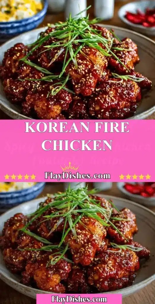 Plate of Korean Fire Chicken with vibrant colors and garnishes