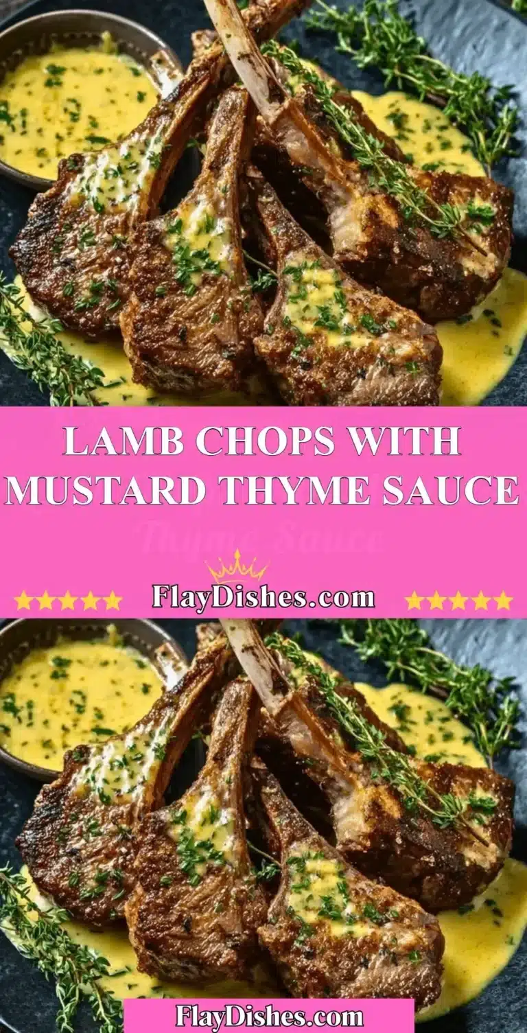Delicious lamb chops served with mustard thyme sauce on a plate.