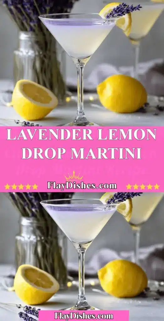 Lavender Lemon Drop Martini garnished with lavender sprigs and lemon slice.