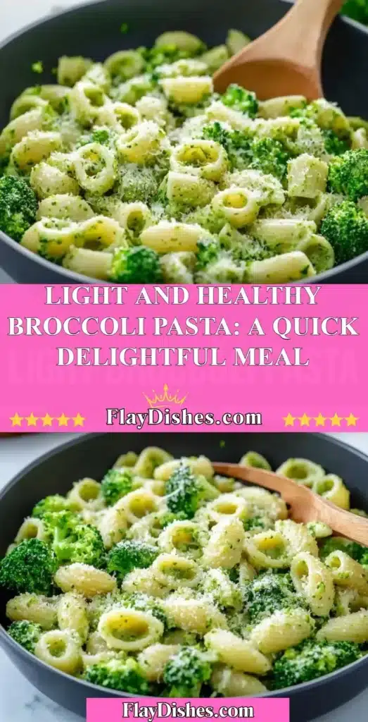 Delicious light and healthy broccoli pasta dish served with garlic and Parmesan.