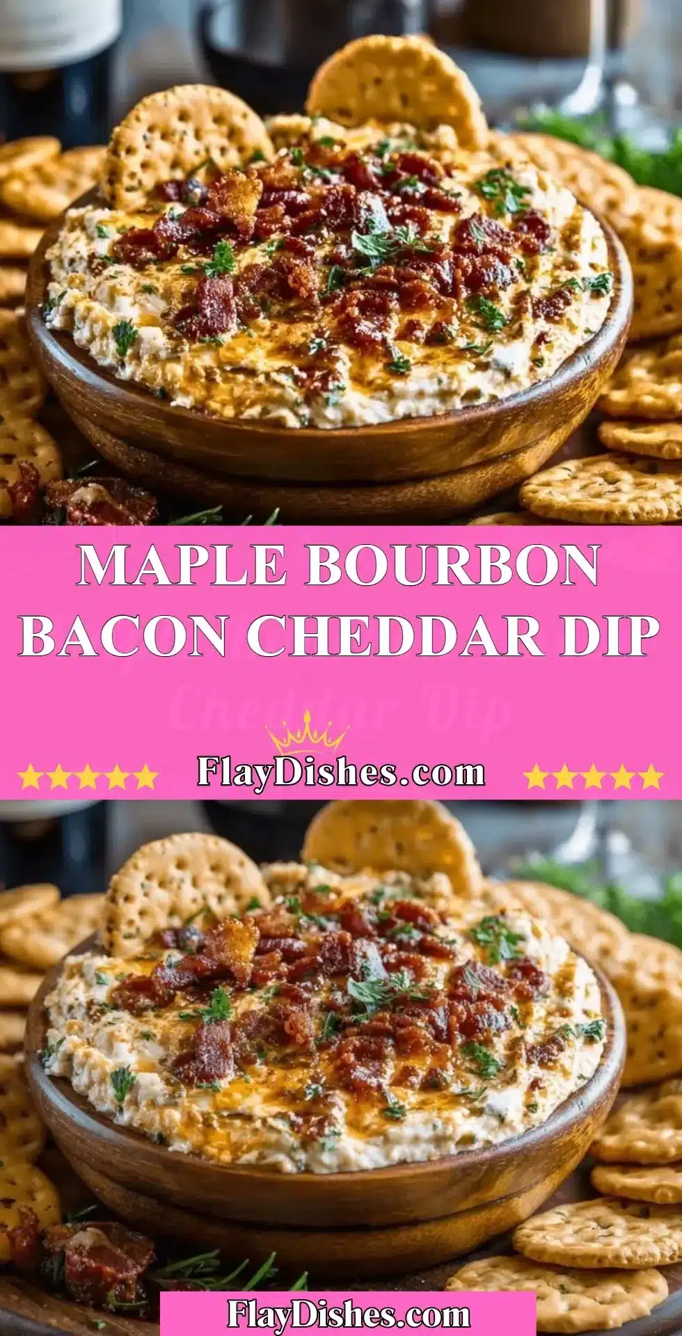 Maple Bourbon Bacon Cheddar Dip 2 Delicious Maple Bourbon Bacon Cheddar Dip served in a bowl with crispy tortilla chips