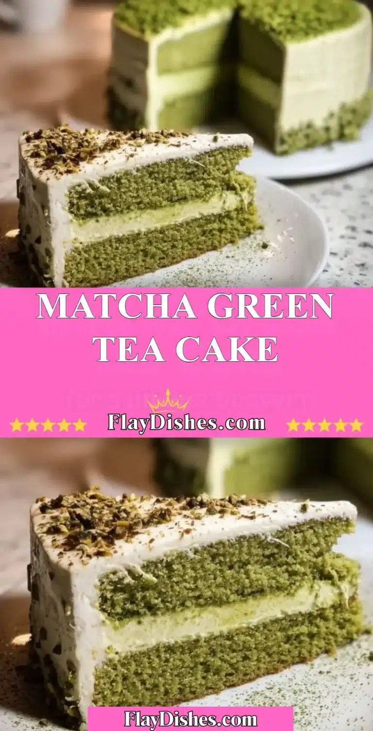 Delicious matcha green tea cake with vibrant green layers and a creamy frosting.