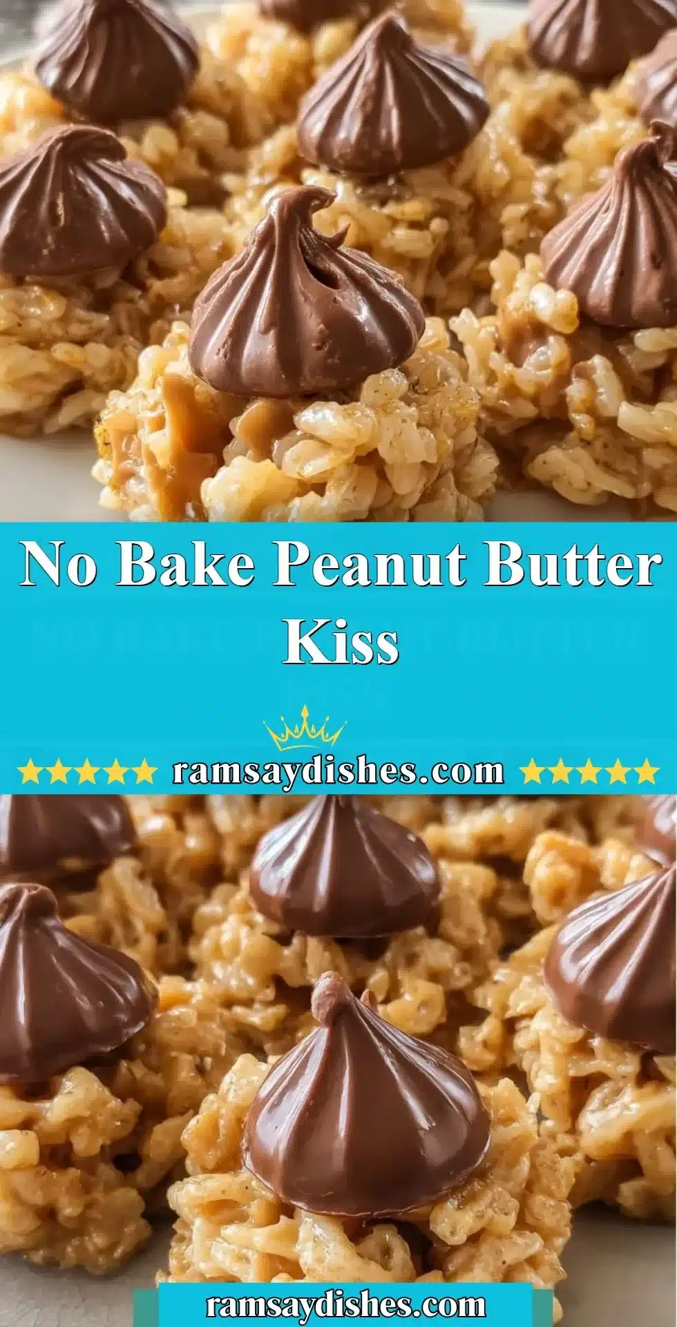 No Bake Peanut Butter Kiss dessert topped with chocolate on a plate