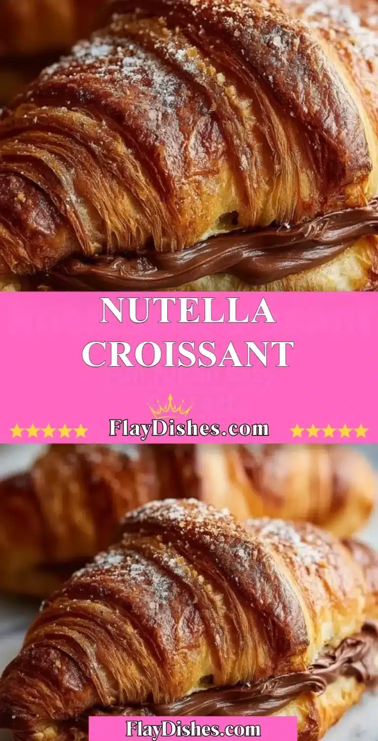 Freshly baked Nutella Croissant filled with creamy chocolate hazelnut spread