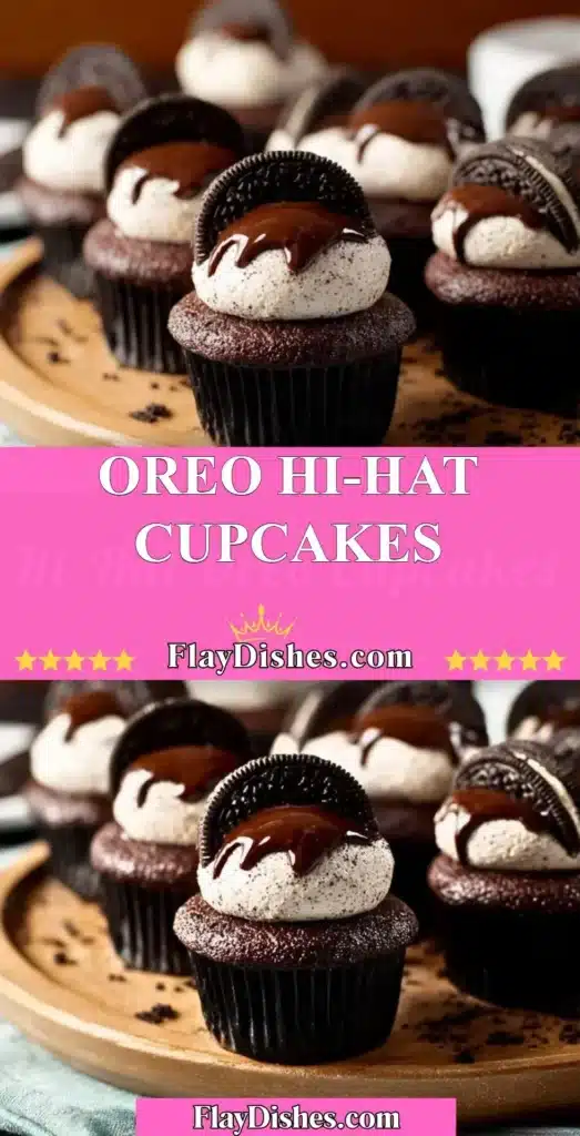 Oreo Hi-Hat Cupcakes topped with chocolate and meringue