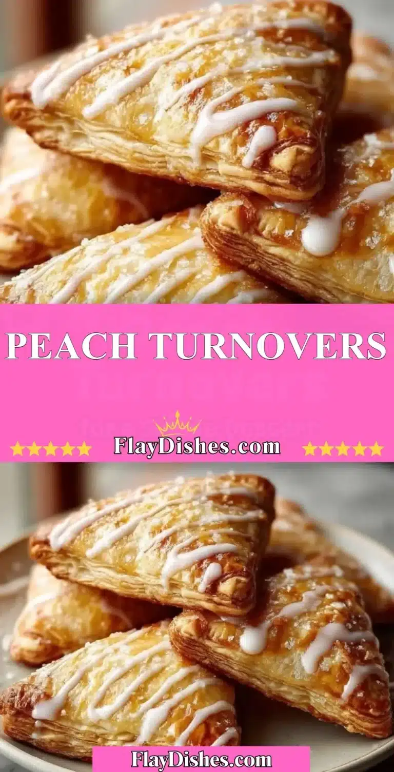 Peach Turnovers 8 Freshly baked peach turnovers with golden pastry and juicy peach filling.