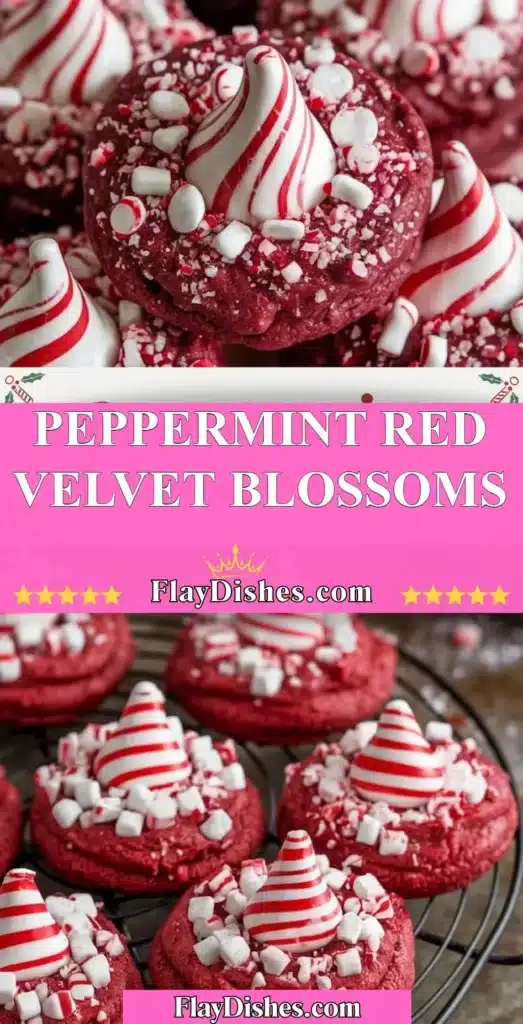 Delicious Peppermint Red Velvet Blossoms in festive holiday decoration.