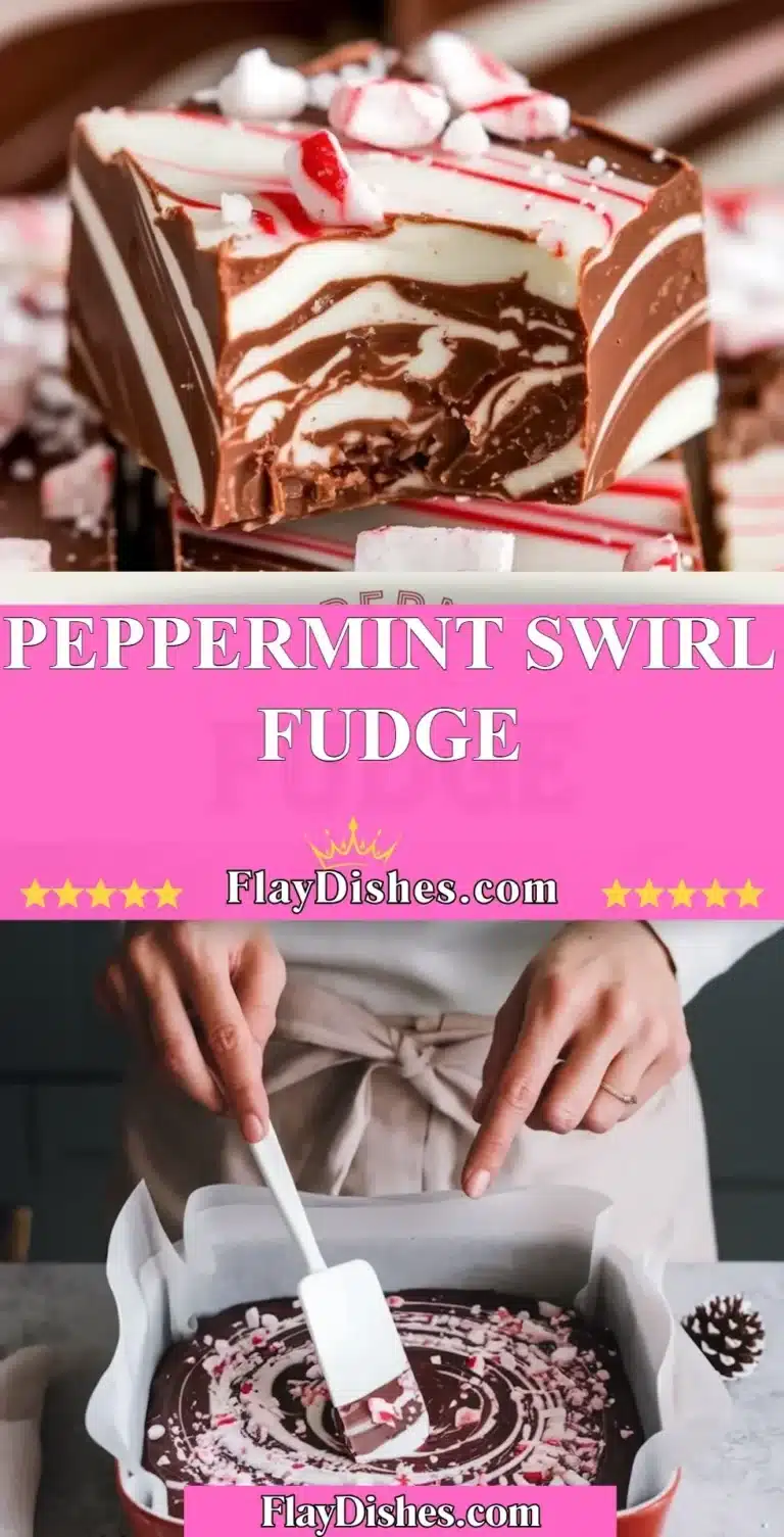 Delicious peppermint swirl fudge with a vibrant red and white design