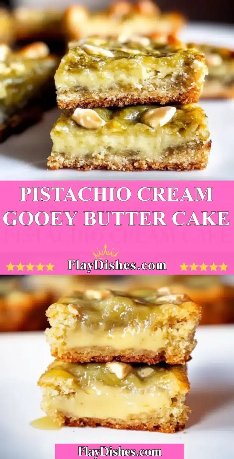 Pistachio Cream Gooey Butter Cake 5 Pistachio Cream Gooey Butter Cake topped with green pistachio nuts