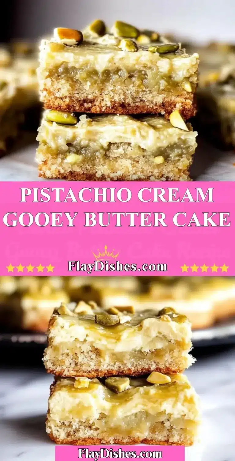 Delicious Pistachio Cream Gooey Butter Cake with creamy texture and pistachio topping