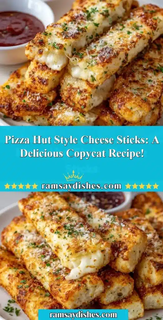 Homemade Pizza Hut style cheese sticks recipe with melted cheese and crispy crust.