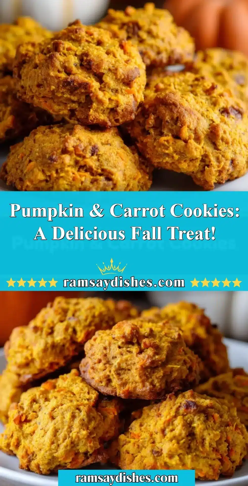 Pumpkin & Carrot Cookies: A Delicious Fall Treat! 2 Delicious pumpkin and carrot cookies fresh out of the oven, perfect for fall treats.