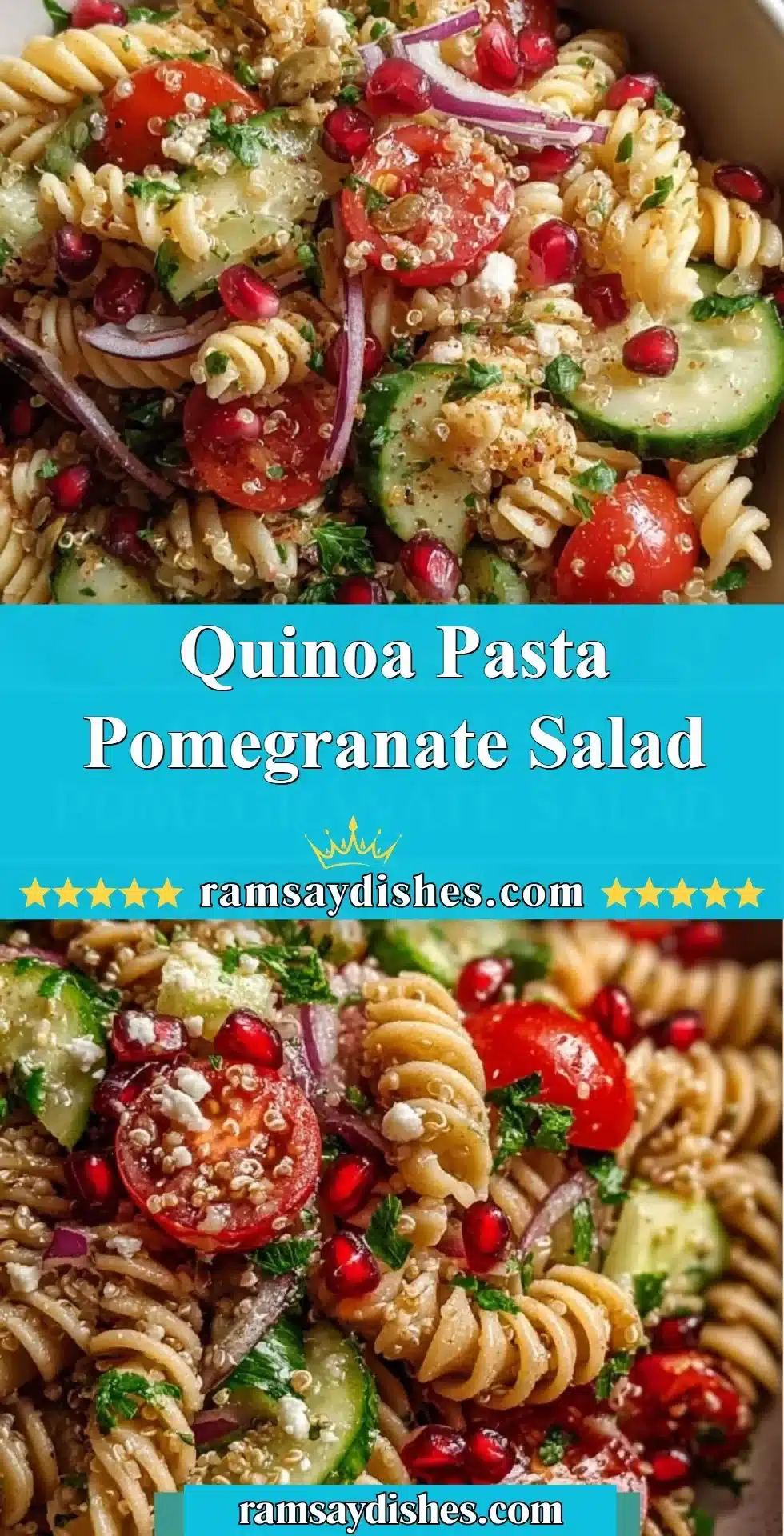 Quinoa Pasta Pomegranate Salad with vibrant ingredients served in a bowl