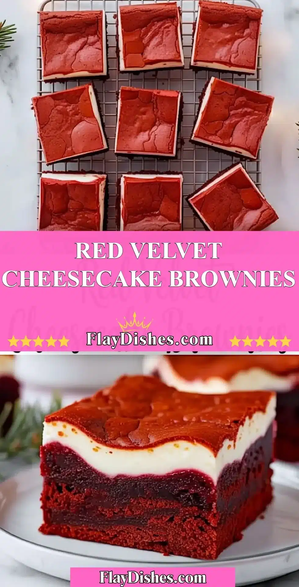 Decadent Red Velvet Cheesecake Brownies on a plate