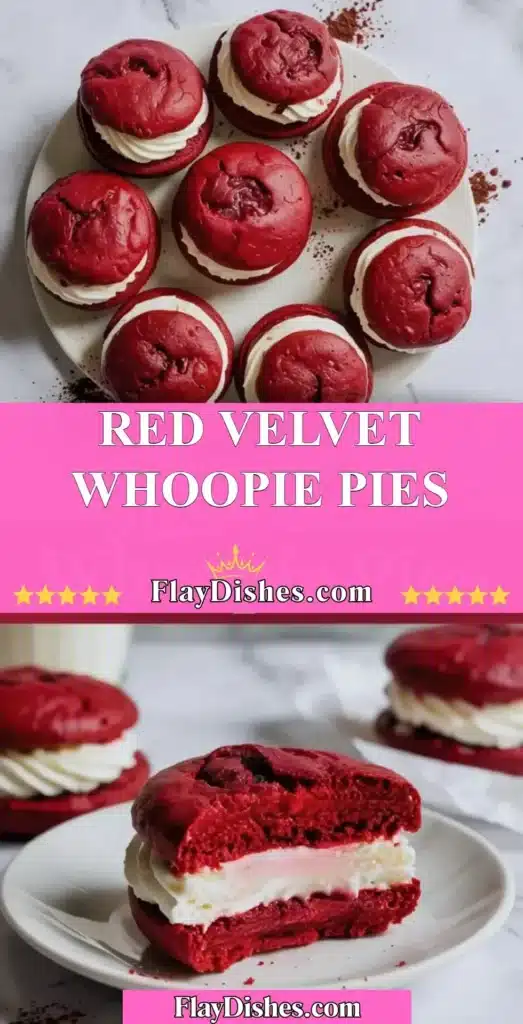 Delicious red velvet whoopie pies filled with cream