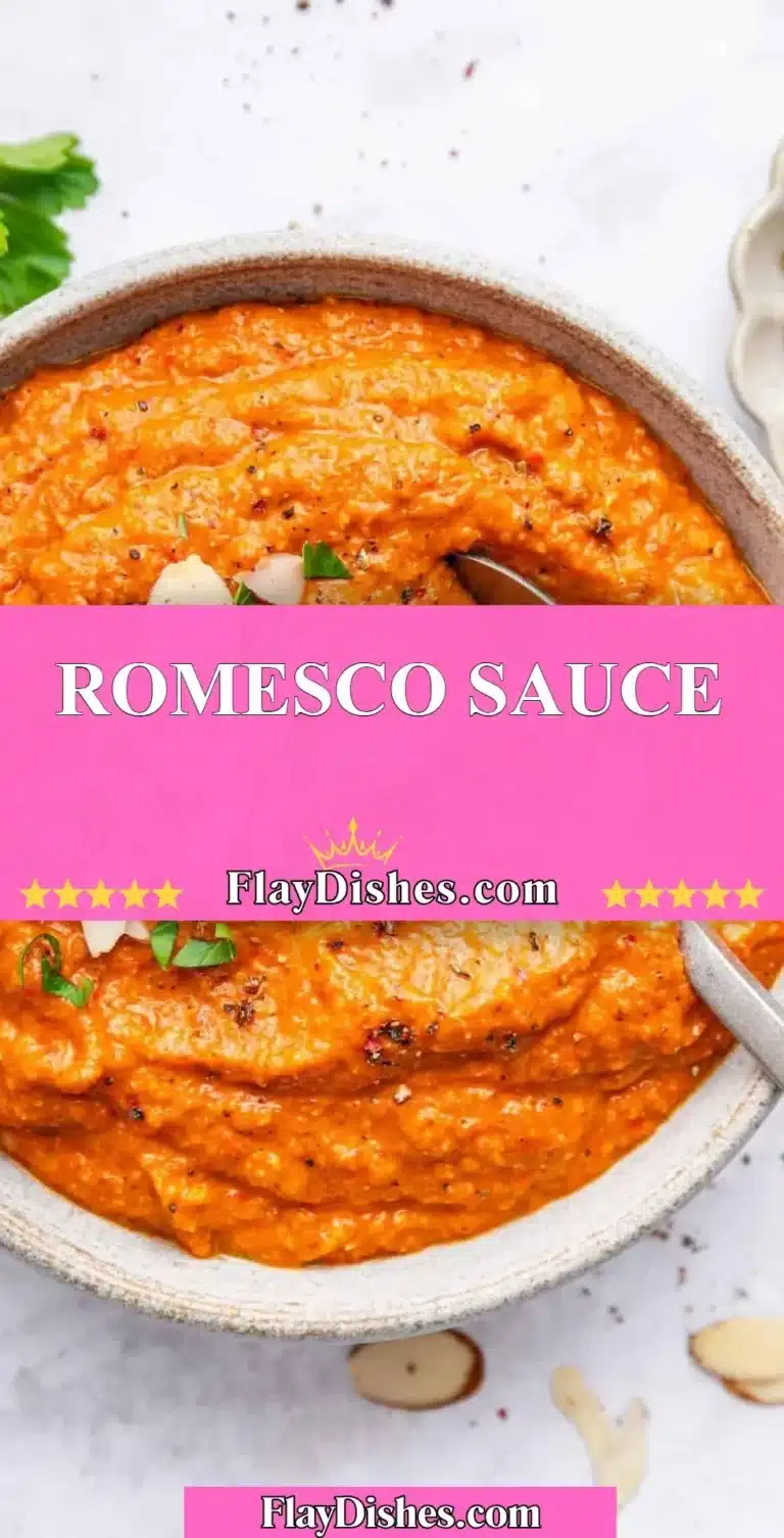 Bowl of homemade Romesco Sauce with herbs and spices