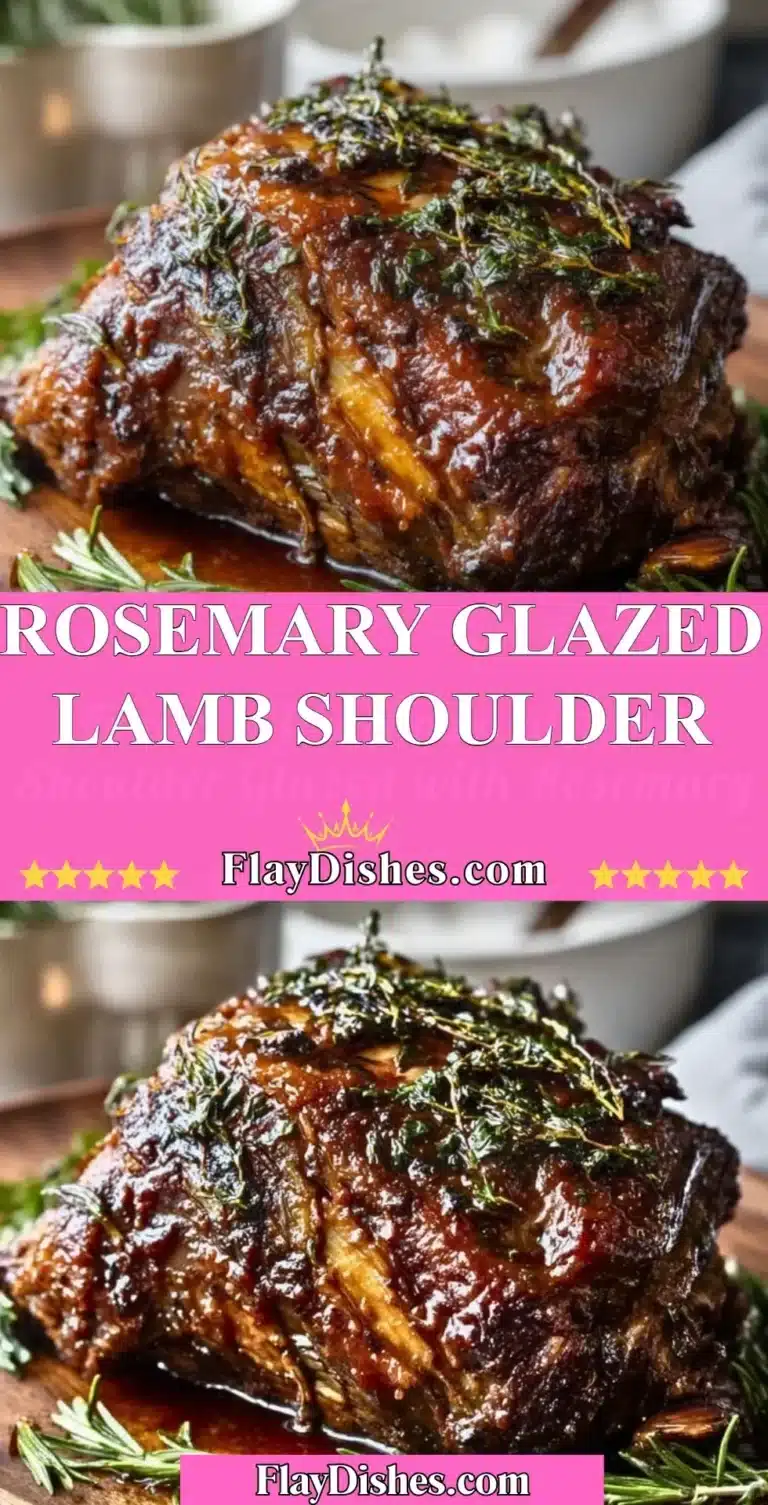 Rosemary Glazed Lamb Shoulder 4 Rosemary glazed lamb shoulder served on a rustic wooden cutting board
