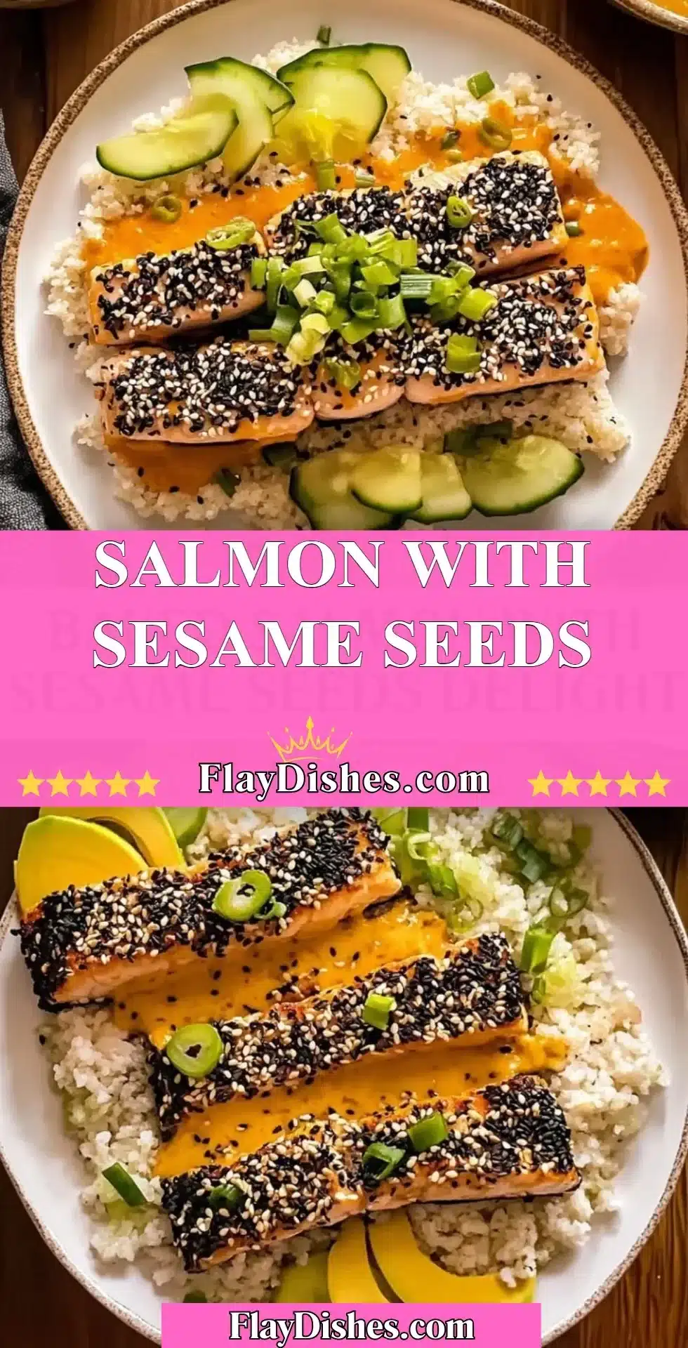 Delicious salmon fillet coated with crunchy sesame seeds on a plate
