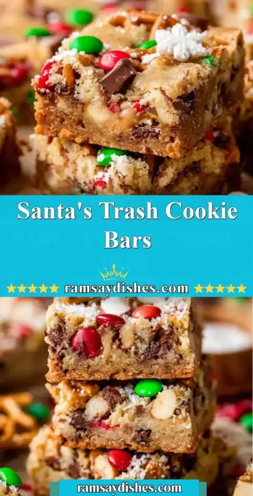 Delicious Santa's Trash Cookie Bars with a mix of chocolate and sweets