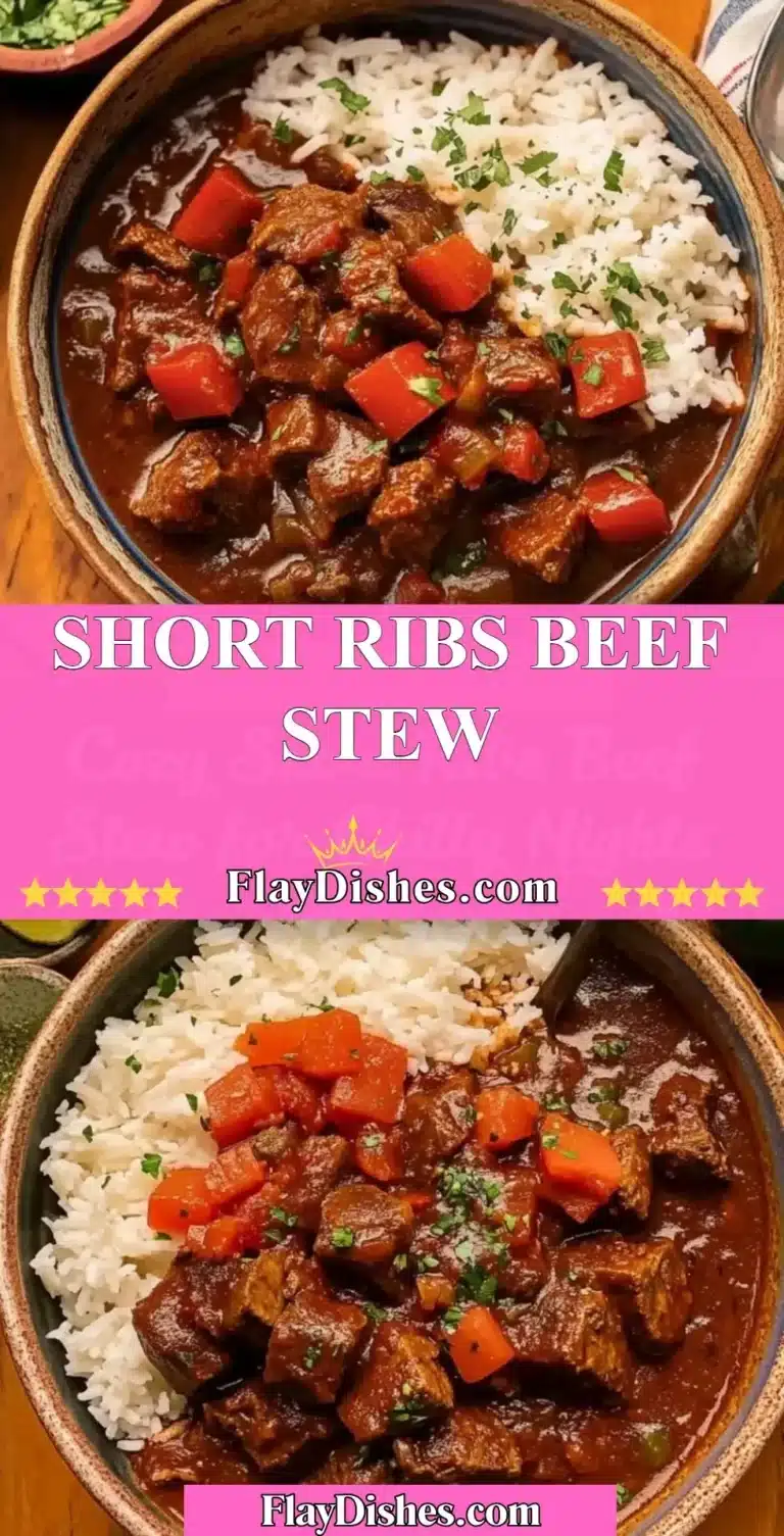 Short Ribs Beef Stew 8 Delicious Short Ribs Beef Stew in a rustic bowl garnished with herbs.