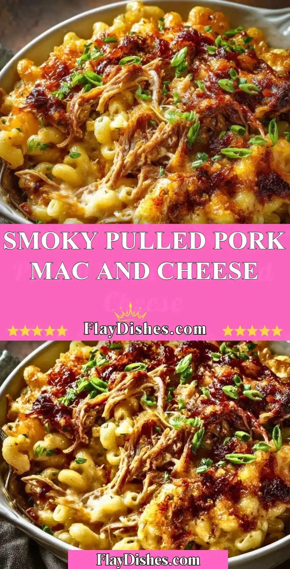 Delicious smoky pulled pork mac and cheese dish served in a bowl.