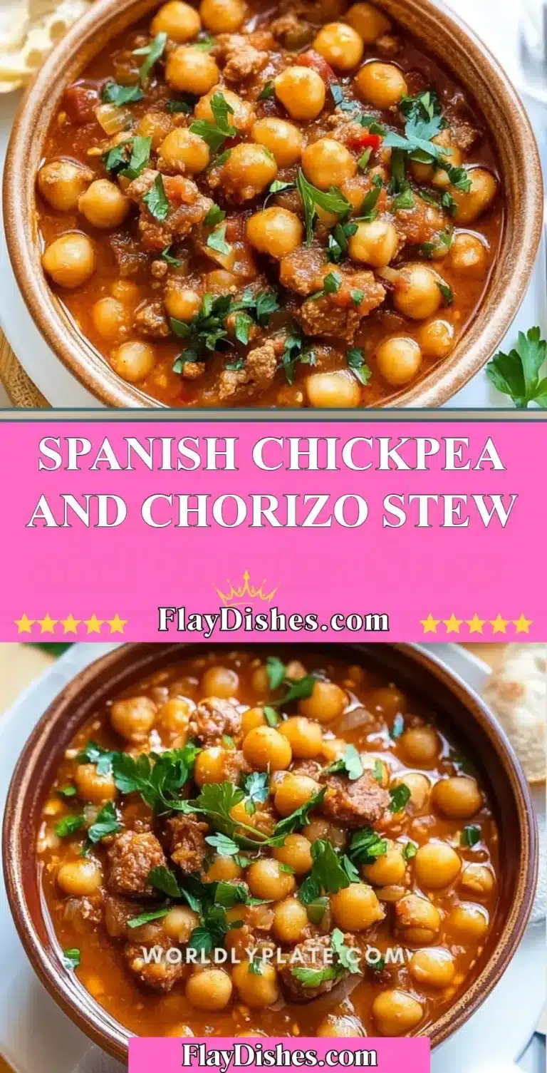 A bowl of Spanish chickpea and chorizo stew with fresh herbs on top.