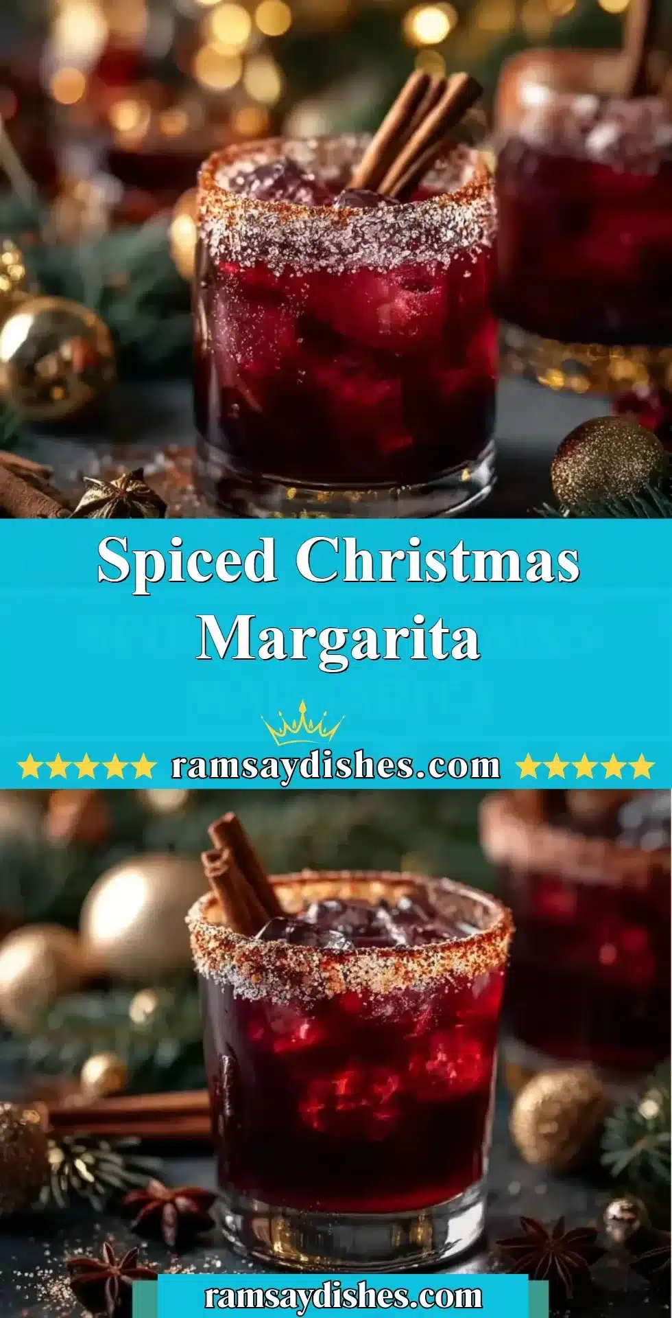 Spiced Christmas Margarita in a festive glass with holiday decorations