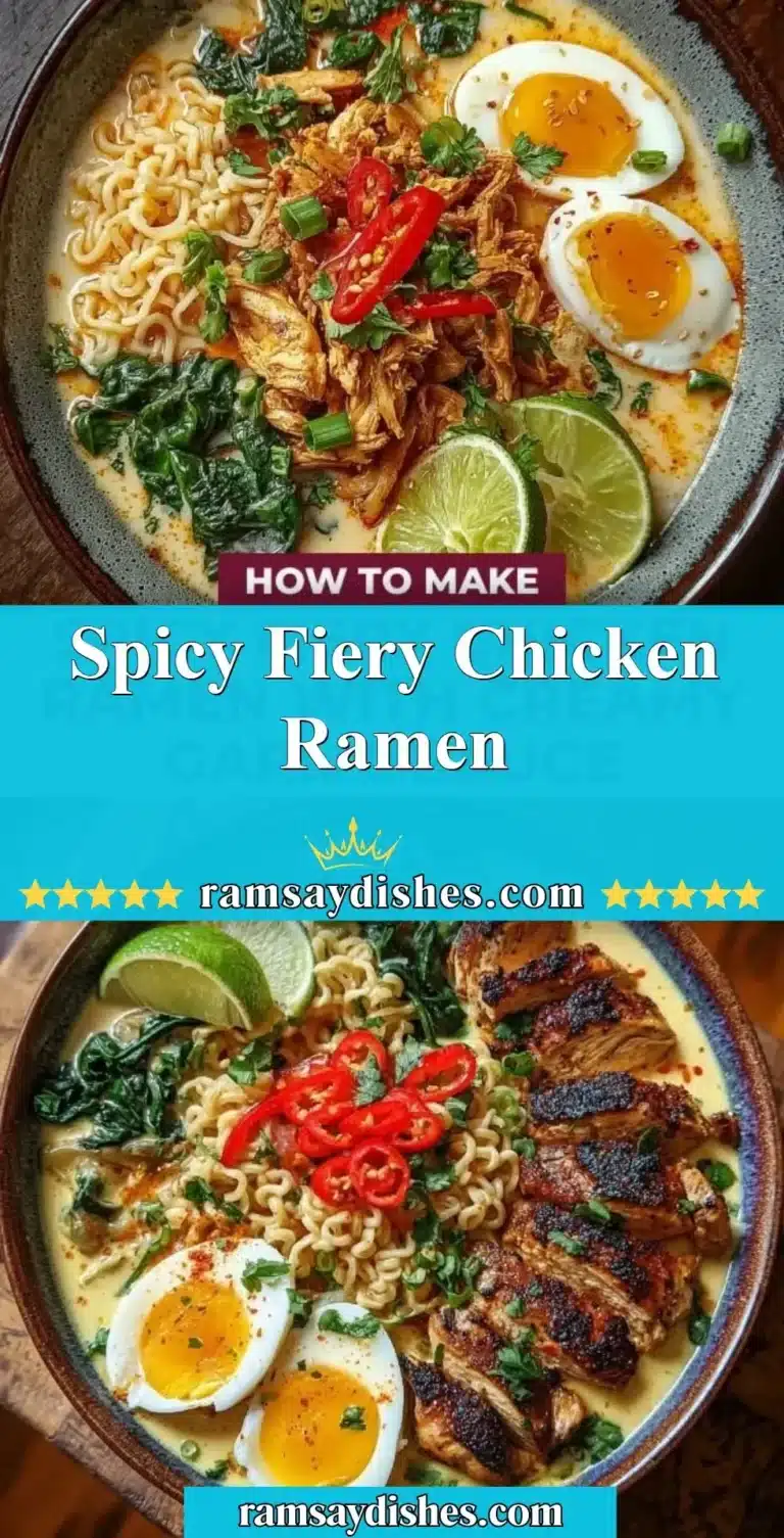 Bowl of Spicy Fiery Chicken Ramen garnished with green onions and chili flakes.