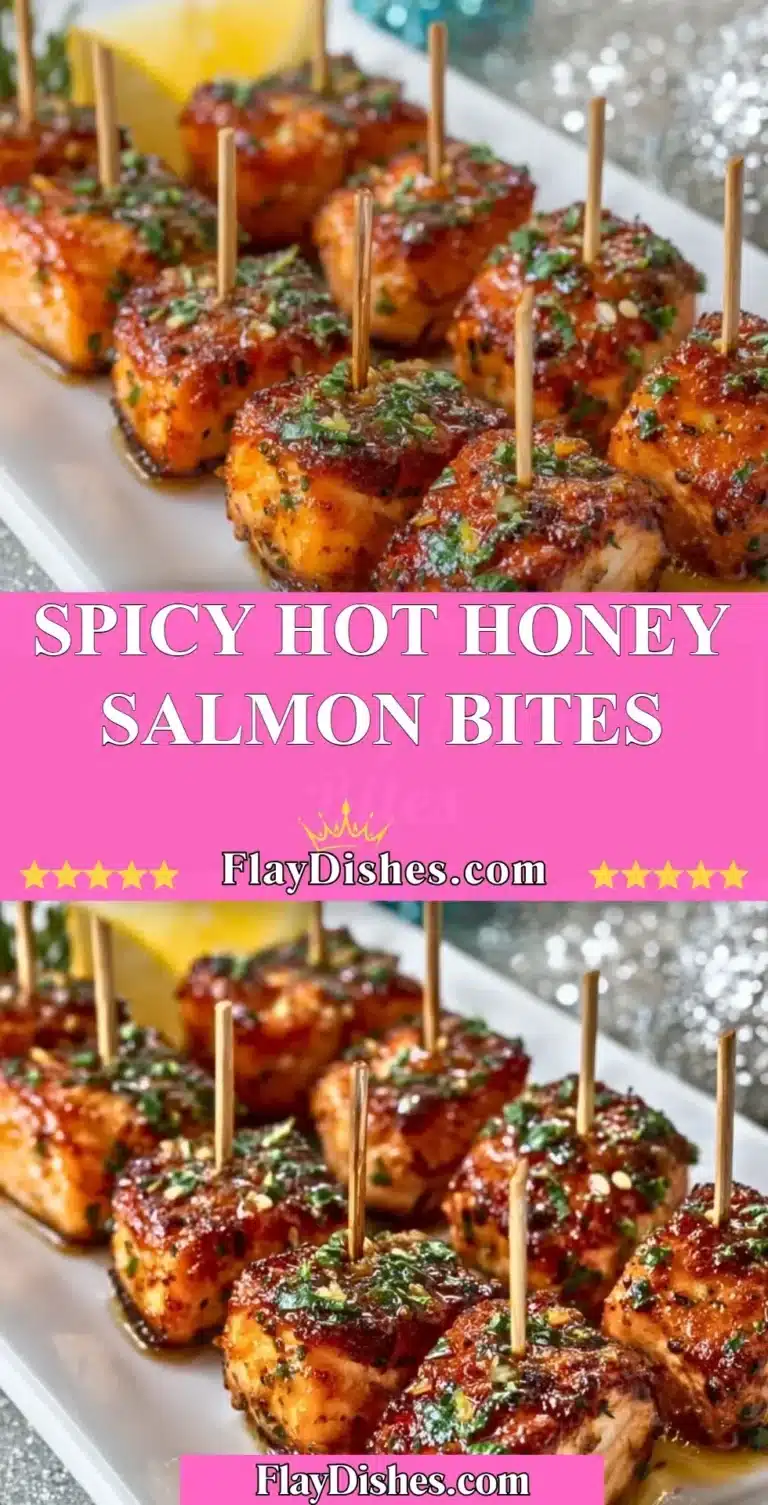 Spicy Hot Honey Salmon Bites 7 Spicy Hot Honey Salmon Bites on a serving platter garnished with herbs