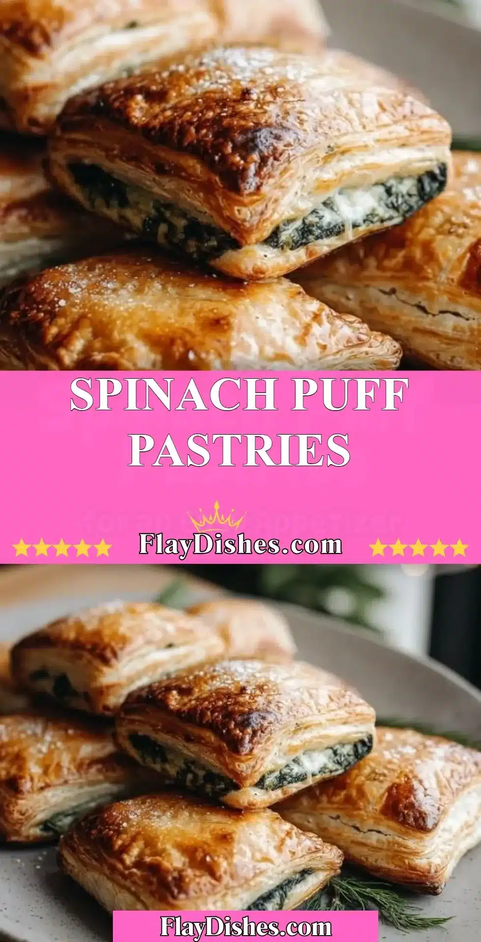 Delicious spinach puff pastries on a serving platter.