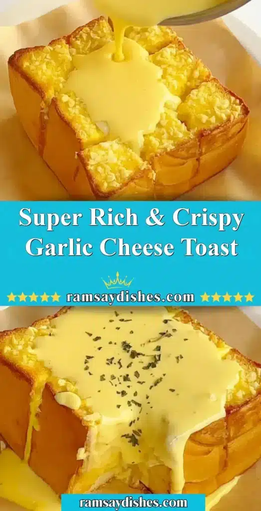Delicious super rich and crispy garlic cheese toast on a plate.