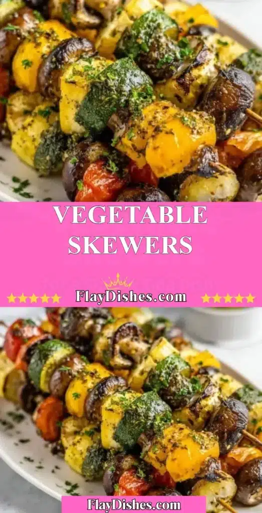 Colorful assortment of vegetable skewers grilled to perfection.