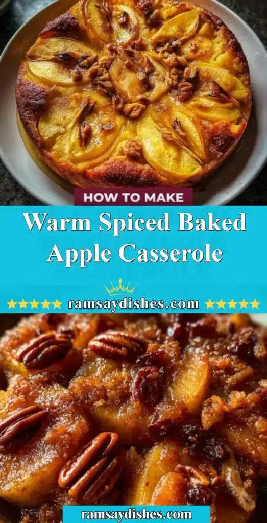 Warm spiced baked apple casserole topped with cinnamon and nuts