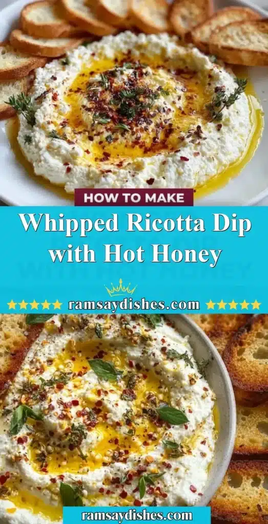 Delicious whipped ricotta dip drizzled with hot honey served in a bowl.