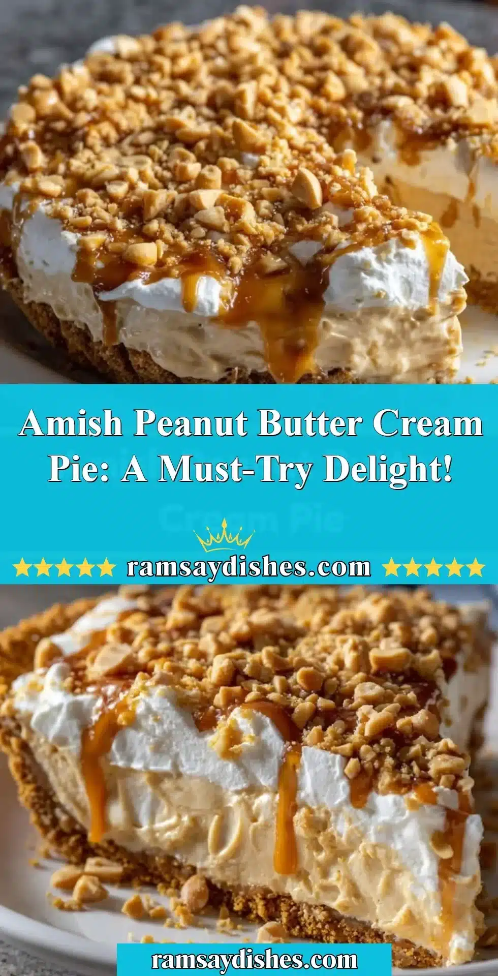 Amish Peanut Butter Cream Pie served on a rustic wooden table