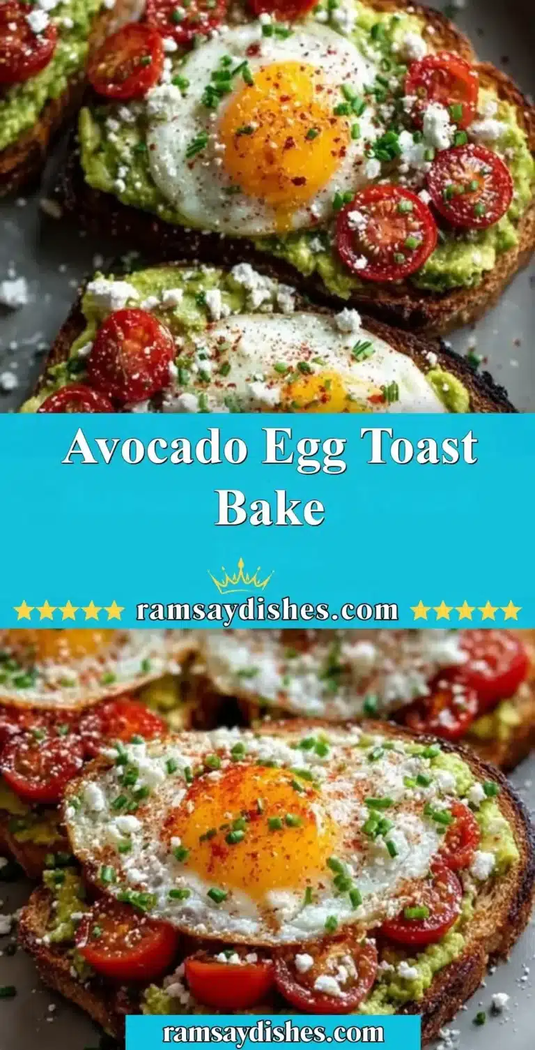 Avocado Egg Toast Bake 5 Baked Avocado Egg Toast topped with eggs and herbs in a serving dish.