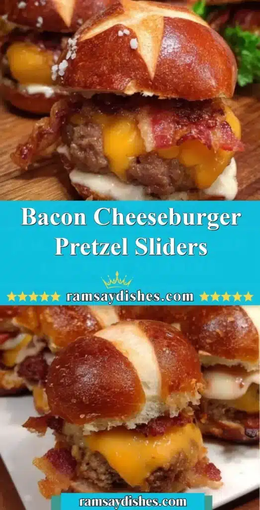 Bacon cheeseburger pretzel sliders served on a platter