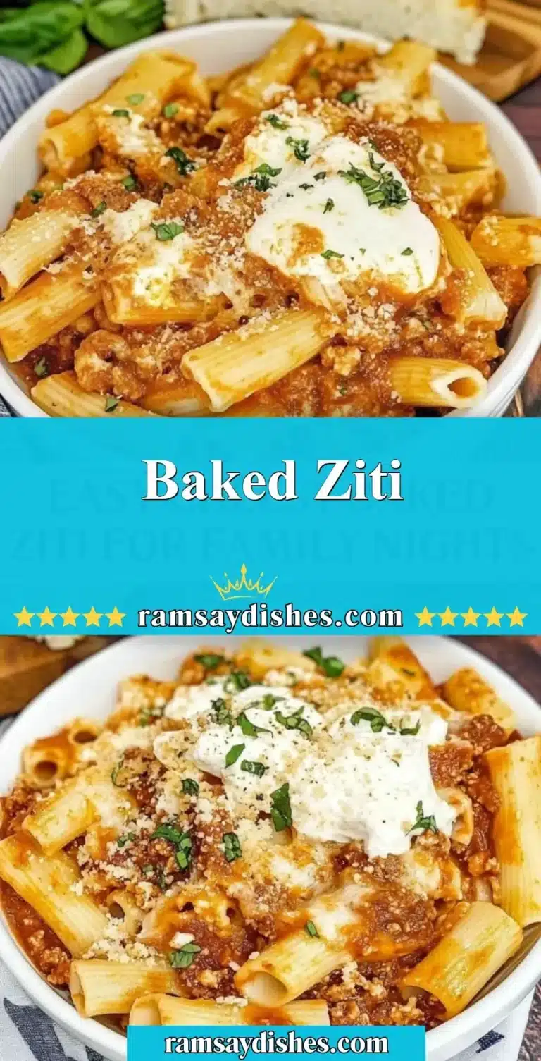 Baked Ziti 5 Delicious baked ziti topped with melted cheese and fresh herbs