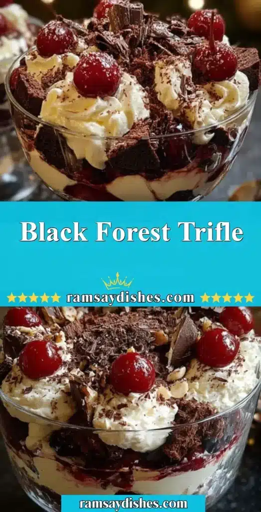 Delicious Black Forest Trifle with chocolate, cherries, and cream layers