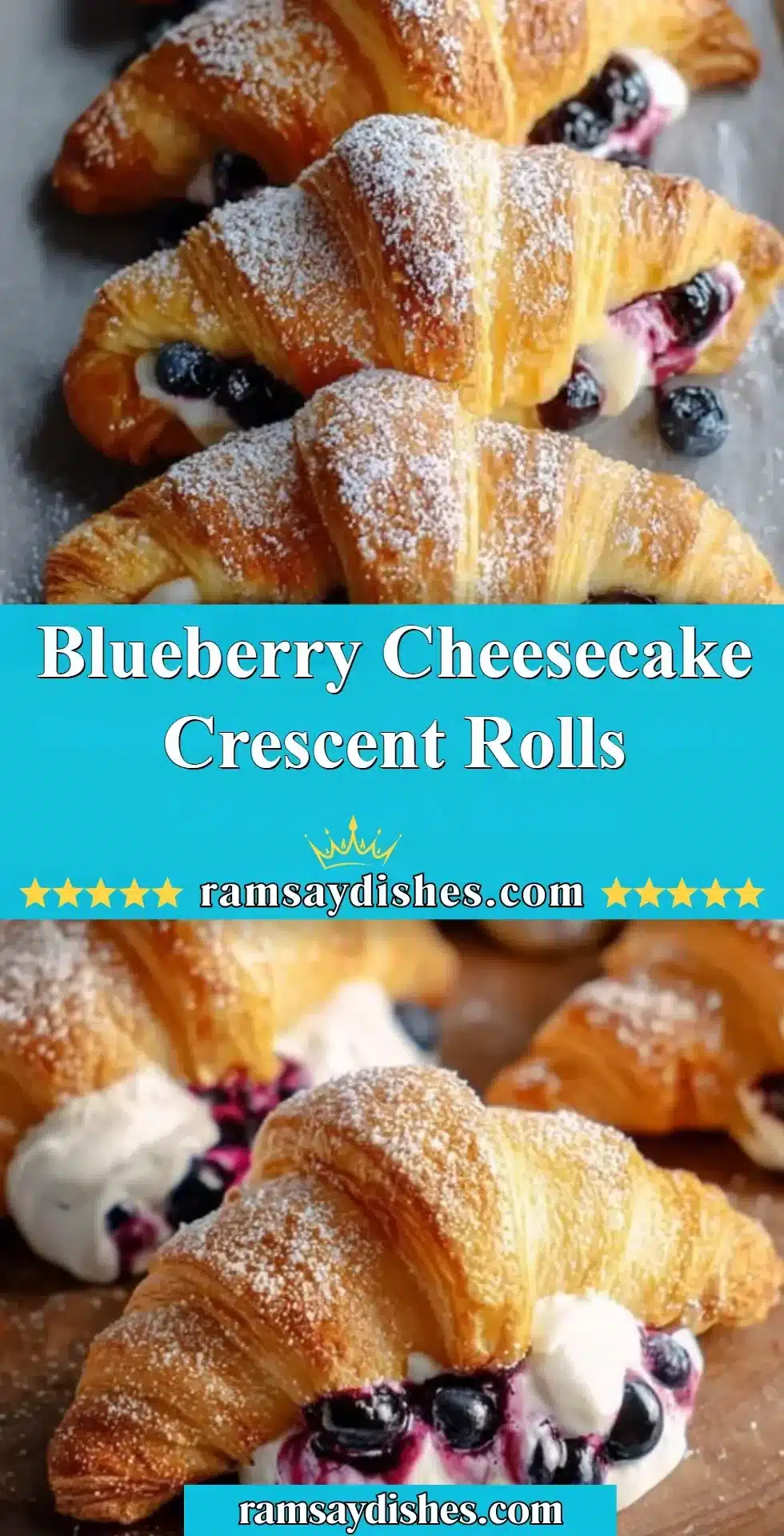 Delicious blueberry cheesecake crescent rolls ready to be served