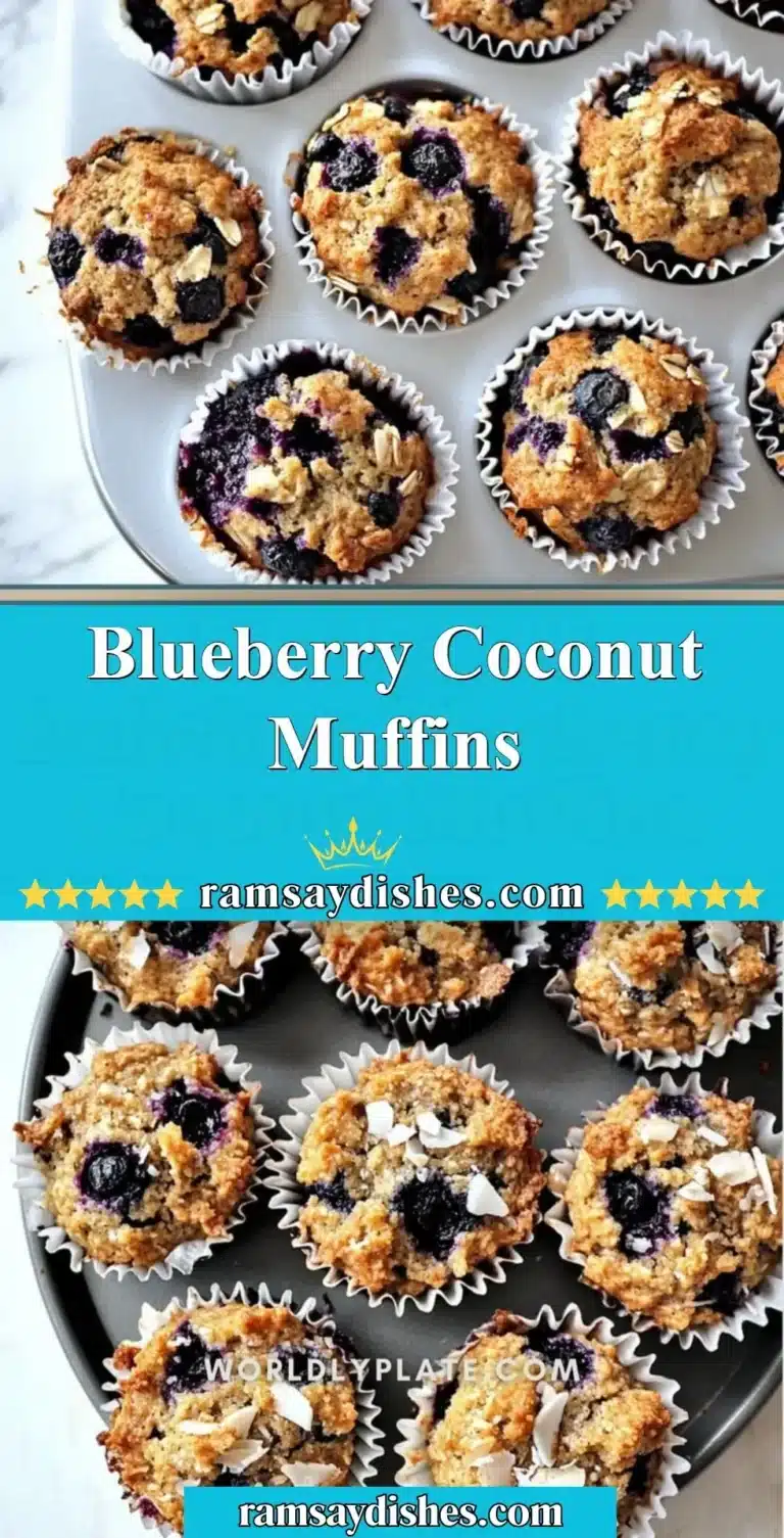 Blueberry Coconut Muffins 5 Blueberry coconut muffins fresh out of the oven, ideal for breakfast or snacks.
