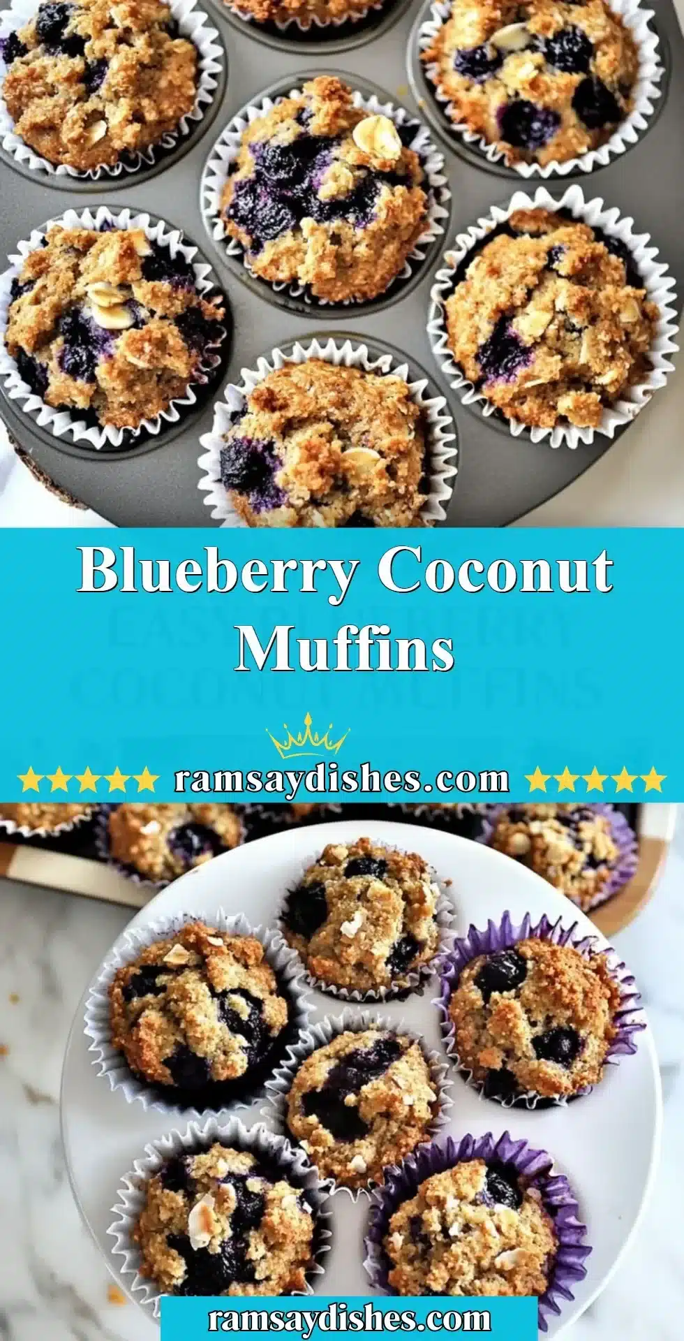 Blueberry coconut muffins fresh out of the oven.