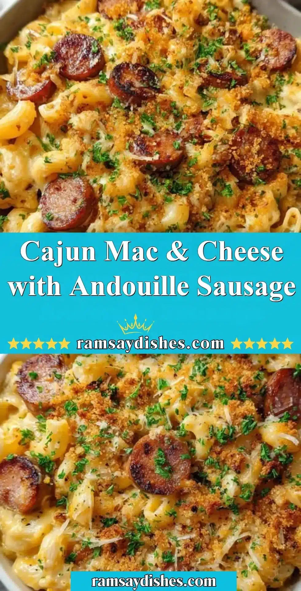 Cajun Mac & Cheese with Andouille Sausage served in a bowl