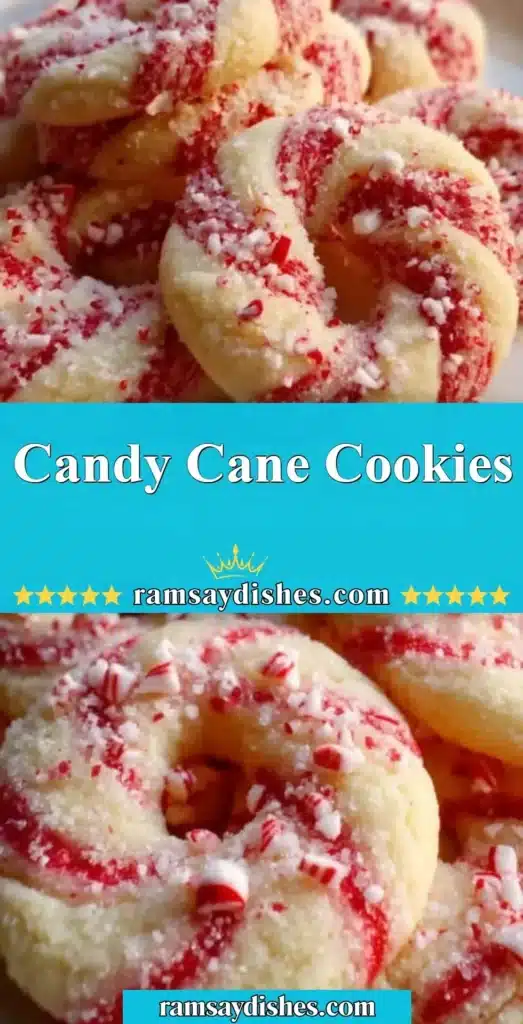 A plate of festive Candy Cane Cookies decorated with red and white stripes.