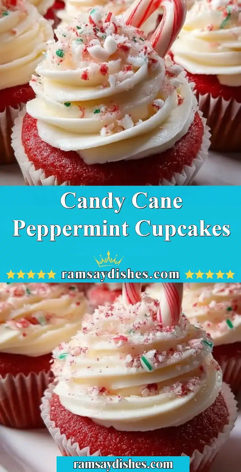 Delicious candy cane peppermint cupcakes decorated with festive icing