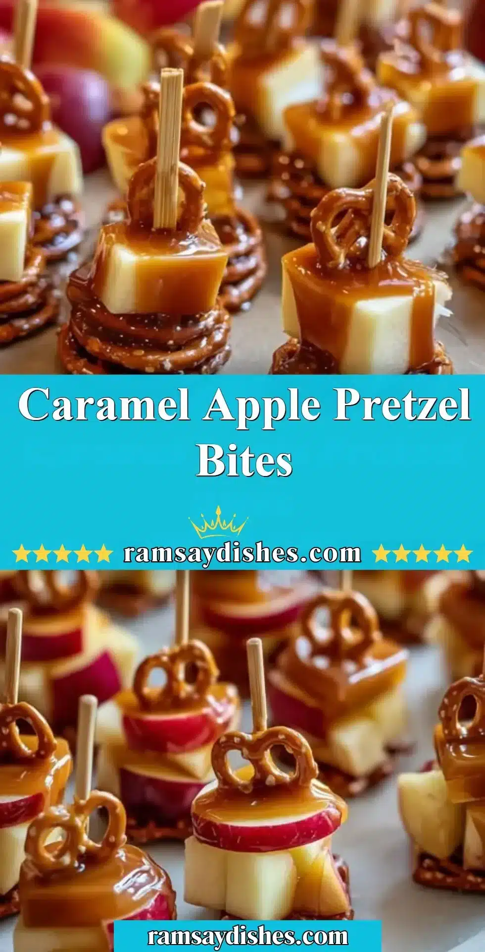 Delicious Caramel Apple Pretzel Bites served on a plate