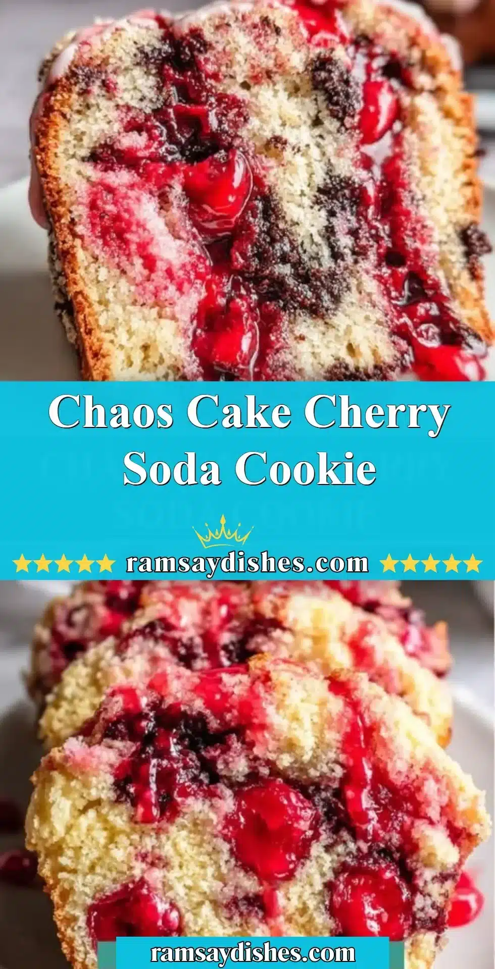Chaos Cake Cherry Soda Cookie with colorful frosting and cherry toppings