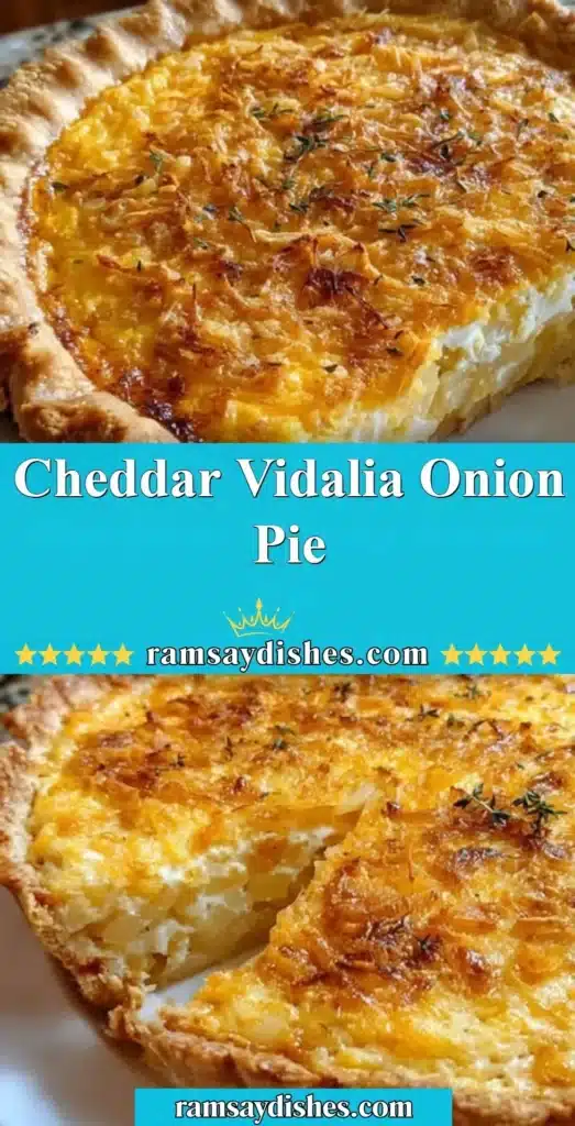 Delicious Cheddar Vidalia Onion Pie baked to golden perfection.